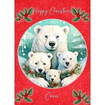 Christmas Card For Carer (Globe, Polar Bear Family)