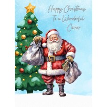Christmas Card For Carer (Blue, Santa Claus)