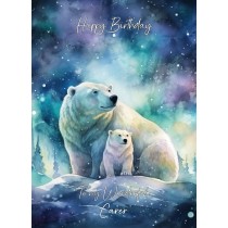 Polar Bear Art Birthday Card For Carer (Design 3)