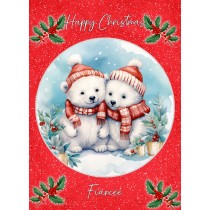 Christmas Card For Fiancee (Globe, Polar Bear Couple)