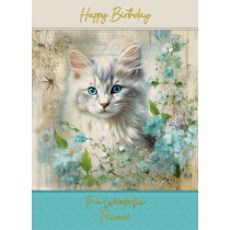 Cat Art Birthday Card for Fiancee (Design 2)