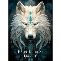 Tribal Wolf Art Birthday Card For Fiancee (Design 1)