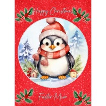 Christmas Card For Foster Mum (Globe, Penguin)