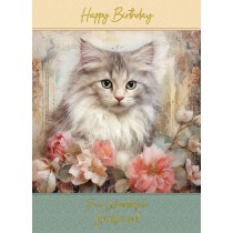 Cat Art Birthday Card for Girlfriend (Design 4)