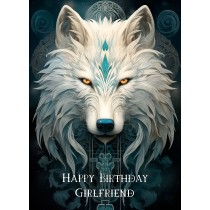 Tribal Wolf Art Birthday Card For Girlfriend (Design 1)