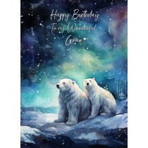 Polar Bear Art Birthday Card For Gran (Design 5)
