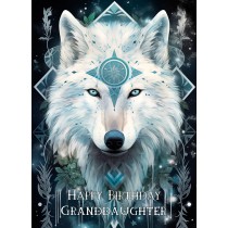 Tribal Wolf Art Birthday Card For Granddaughter (Design 5)