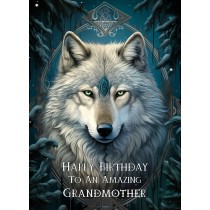 Tribal Wolf Art Birthday Card For Grandmother (Design 4)