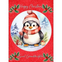 Christmas Card For Great Granddaughter (Globe, Penguin)