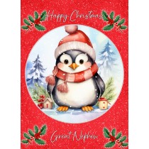 Christmas Card For Great Nephew (Globe, Penguin)