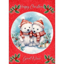 Christmas Card For Great Niece (Globe, Polar Bear Couple)