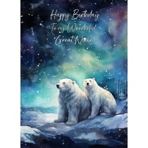 Polar Bear Art Birthday Card For Great Niece (Design 5)