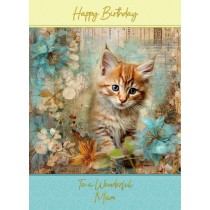 Cat Art Birthday Card for Mam (Design 5)