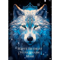 Tribal Wolf Art Birthday Card For Mam (Design 2)