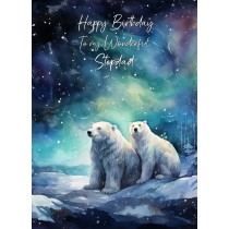 Polar Bear Art Birthday Card For Stepdad (Design 5)