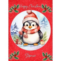 Christmas Card For Stepmum (Globe, Penguin)