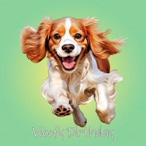 Cavalier King Charles Spaniel Dog Birthday Square Card (Running Art)