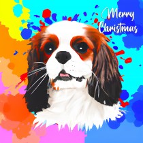 King Charles Spaniel Dog Splash Art Cartoon Square Christmas Card
