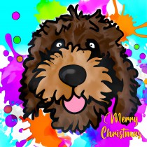 Labradoodle Dog Splash Art Cartoon Square Christmas Card