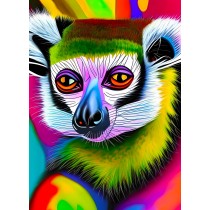 Lemur Animal Colourful Abstract Art Blank Greeting Card