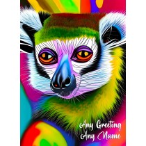 Personalised Lemur Animal Colourful Abstract Art Greeting Card (Birthday, Fathers Day, Any Occasion)
