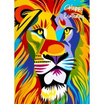Lion Animal Colourful Abstract Art Birthday Card
