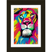 Lion Animal Picture Framed Colourful Abstract Art (30cm x 25cm Black Frame)