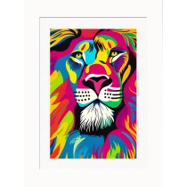 Lion Animal Picture Framed Colourful Abstract Art (A3 White Frame)