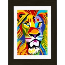 Lion Animal Picture Framed Colourful Abstract Art (25cm x 20cm Black Frame)