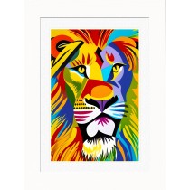 Lion Animal Picture Framed Colourful Abstract Art (30cm x 25cm White Frame)