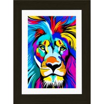 Lion Animal Picture Framed Colourful Abstract Art (A3 Black Frame)