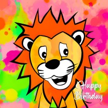 Lion Splash Art Cartoon Square Birthday Card