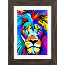 Lion Animal Picture Framed Colourful Abstract Art (A3 Walnut Frame)