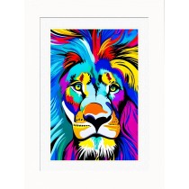 Lion Animal Picture Framed Colourful Abstract Art (30cm x 25cm White Frame)