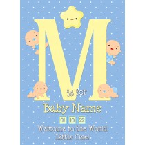 Personalised Baby Boy Birth Greeting Card (Name Starting With 'M')
