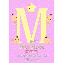 Personalised Baby Girl Birth Greeting Card (Name Starting With 'M')