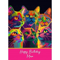 Birthday Card For Mam (Colourful Cat Art)