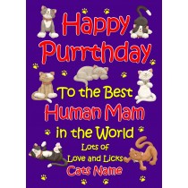Personalised From The Cat Birthday Card (Purple, Human Mam, Happy Purrthday)