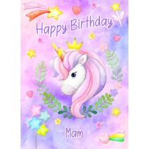 Birthday Card For Mam (Unicorn, Lilac)