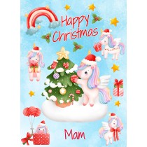 Christmas Card For Mam (Unicorn, Blue)