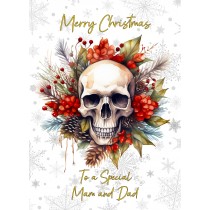 Christmas Card For Mam and Dad (Gothic Fantasy Skull Wreath)