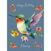Hummingbird Watercolour Art Birthday Card For Mammy