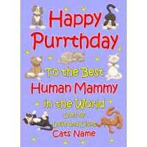 Personalised From The Cat Birthday Card (Lilac, Human Mammy, Happy Purrthday)