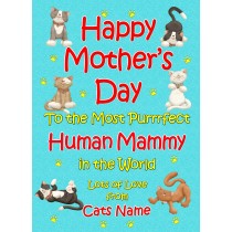 Personalised From The Cat Mothers Day Card (Turquoise, Purrrfect Human Mammy)