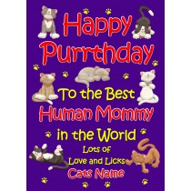 Personalised From The Cat Birthday Card (Purple, Human Mommy, Happy Purrthday)