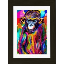 Monkey Chimpanzee Animal Picture Framed Colourful Abstract Art (A4 Black Frame)