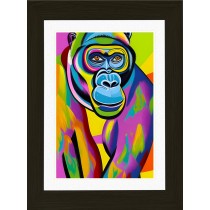 Monkey Chimpanzee Animal Picture Framed Colourful Abstract Art (25cm x 20cm Black Frame)