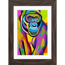 Monkey Chimpanzee Animal Picture Framed Colourful Abstract Art (A3 Walnut Frame)