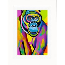 Monkey Chimpanzee Animal Picture Framed Colourful Abstract Art (A3 White Frame)