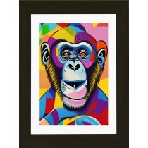 Monkey Chimpanzee Animal Picture Framed Colourful Abstract Art (25cm x 20cm Black Frame)